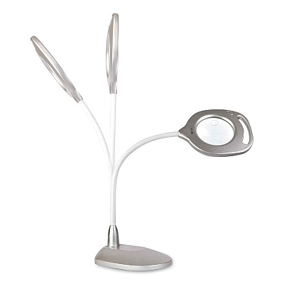 OttLite 2-in-1 LED Magnifier Floor and Table Light, 39.5" High, Silver/White (OTT43828CSHPR)