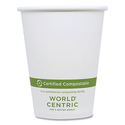 World Centric Paper Hot Cups, 8 oz, White, 1,000/Carton (WORCUPA8)