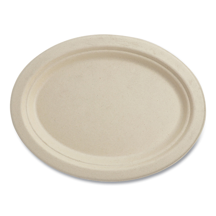 World Centric Fiber Plates, Oval, 9.9 x 12, Natural, 500/Carton (WORPLSCU12OLFS)