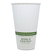 World Centric Double Wall Paper Hot Cups, 16 oz, White, 600/Carton (WORCUPA16D)
