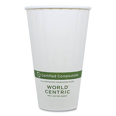 World Centric Double Wall Paper Hot Cups, 16 oz, White, 600/Carton (WORCUPA16D)