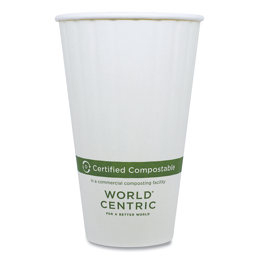 World Centric Double Wall Paper Hot Cups, 16 oz, White, 600/Carton (WORCUPA16D)