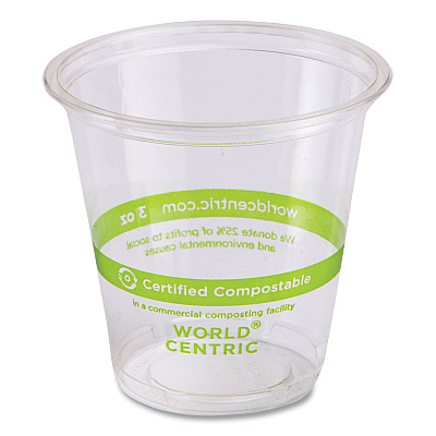 World Centric PLA Clear Cold Cups, 3 oz, Clear, 2,500/Carton (WORCPCS3)