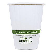 World Centric Double Wall Paper Hot Cups, 8 oz, White, 1,000/Carton (WORCUPA8D)