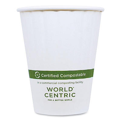 World Centric Double Wall Paper Hot Cups, 8 oz, White, 1,000/Carton (WORCUPA8D)