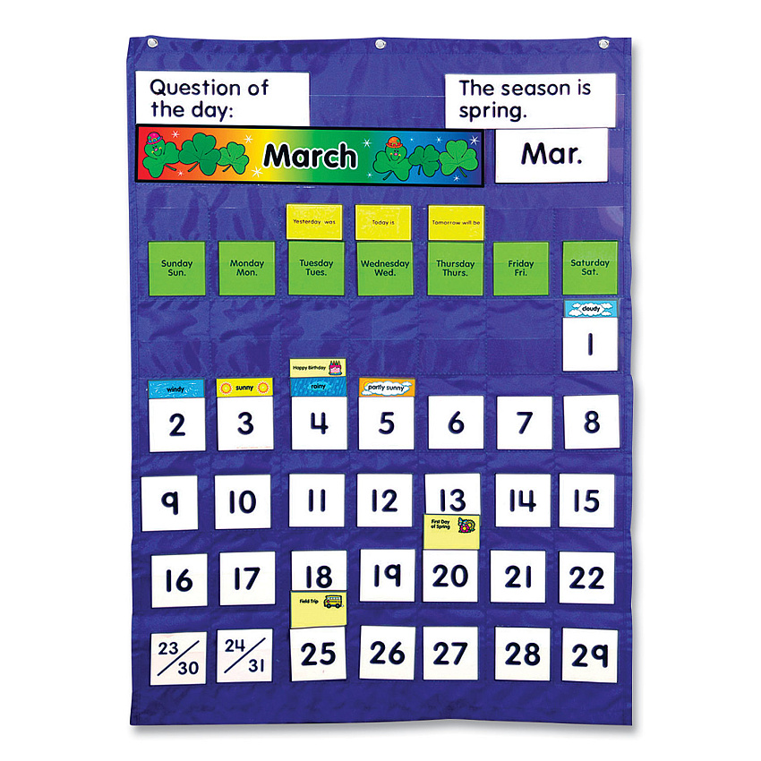 Carson-Dellosa Education Complete Calendar and Weather Pocket Chart, 51 Pockets, 26 x 37.25, Blue (CDP158003)