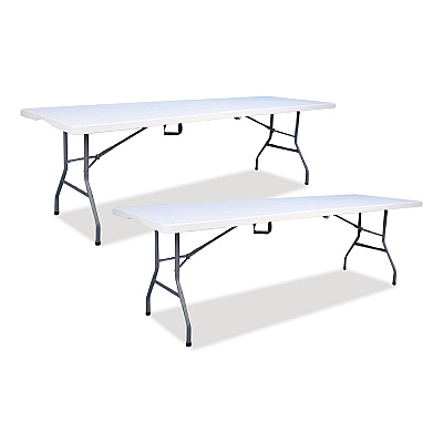 Iceberg Bifold Resin Folding Table, Rectangular, 94.5" x 29.9" x 30", White Granite Top, Gray Base/Legs, 2/Pack (ICE61273)