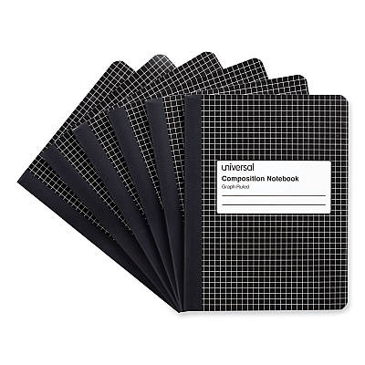 Universal Quad Rule Composition Book, Quadrille Rule (4 sq/in), Black Marble Cover, (100) 9.75 x 7.5 Sheets, 6/Pack (UNV20957)