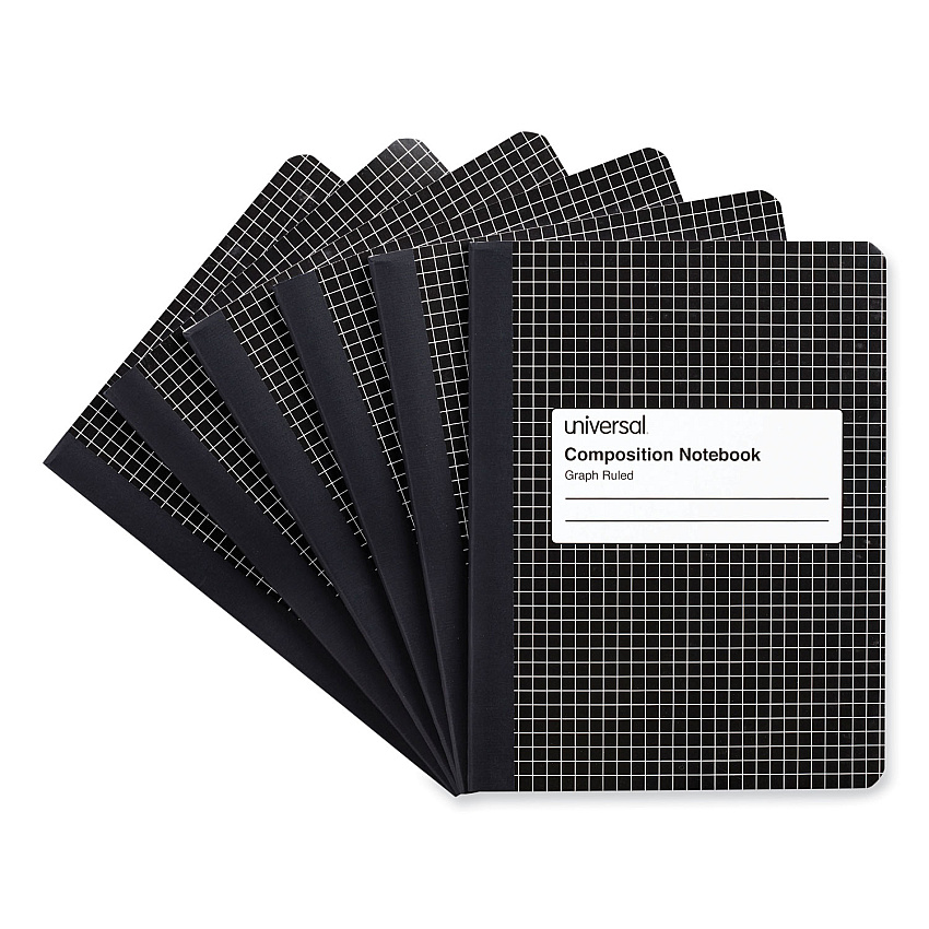 Universal Quad Rule Composition Book, Quadrille Rule (4 sq/in), Black Marble Cover, (100) 9.75 x 7.5 Sheets, 6/Pack (UNV20957)