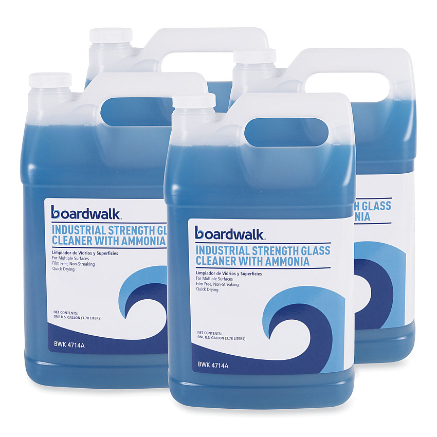 Boardwalk Industrial Strength Glass Cleaner with Ammonia, 1 gal Bottle, 4/Carton (BWK4714A)