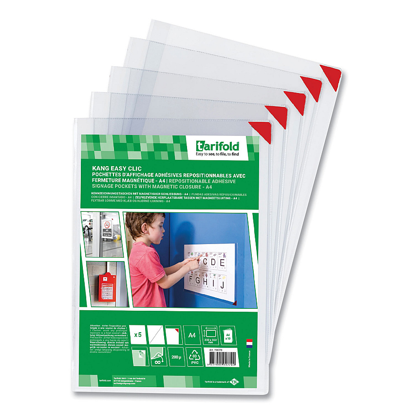 Tarifold Kang Magnetic Closure Repositionable Pocket, 14 x 11, Clear Frame, 5/Pack (TFIP194750)