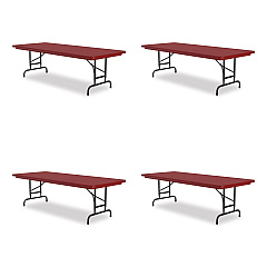 Correll Adjustable Folding Tables, Rectangular, 72" x 30" x 22" to 32", Red Top, Black Base, 4/Pallet (CRLRA3072254P)