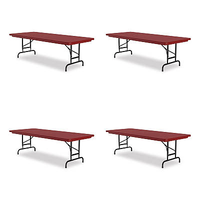Correll Adjustable Folding Tables, Rectangular, 72" x 30" x 22" to 32", Red Top, Black Base, 4/Pallet (CRLRA3072254P)