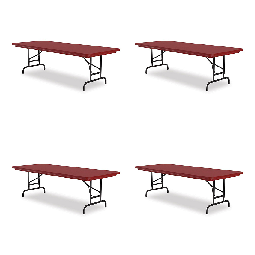 Correll Adjustable Folding Tables, Rectangular, 72" x 30" x 22" to 32", Red Top, Black Base, 4/Pallet (CRLRA3072254P)
