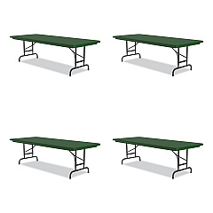 Correll Adjustable Folding Tables, Rectangular, 72" x 30" x 22" to 32", Green Top, Black Base, 4/Pallet (CRLRA3072294P)