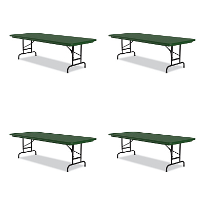 Correll Adjustable Folding Tables, Rectangular, 72" x 30" x 22" to 32", Green Top, Black Base, 4/Pallet (CRLRA3072294P)