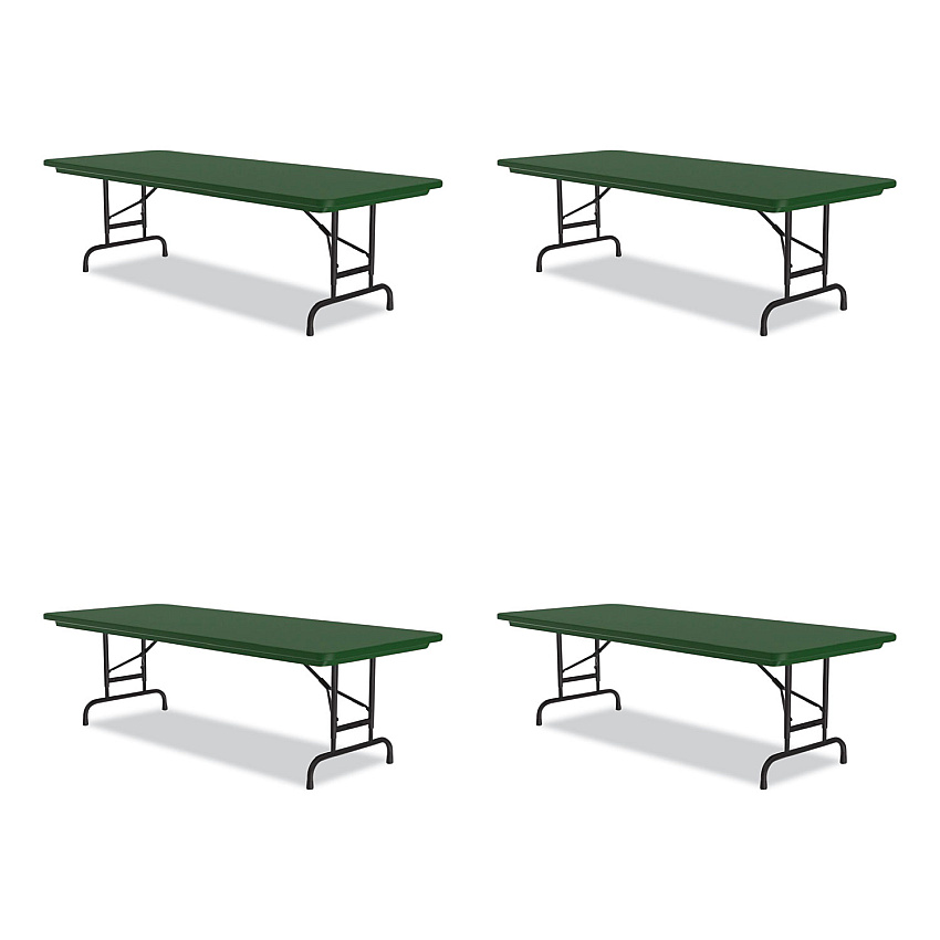 Correll Adjustable Folding Tables, Rectangular, 72" x 30" x 22" to 32", Green Top, Black Base, 4/Pallet (CRLRA3072294P)