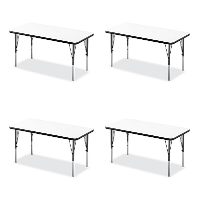 Correll Markerboard Activity Tables, Rectangular, 60" x 24" x 19" to 29", White Top, Black Legs, 4/Pallet (CRL2460DE80954P)