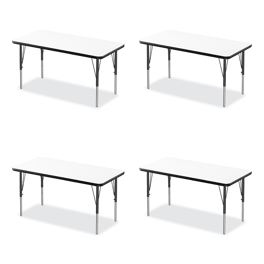 Correll Markerboard Activity Tables, Rectangular, 60" x 24" x 19" to 29", White Top, Black Legs, 4/Pallet (CRL2460DE80954P)