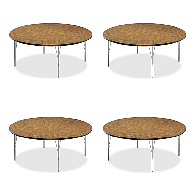 Correll Height Adjustable Activity Tables, Round, 60" x 19" to 29", Medium Oak Top, Gray Legs, 4/Pallet (CRL60TFRD06954P)