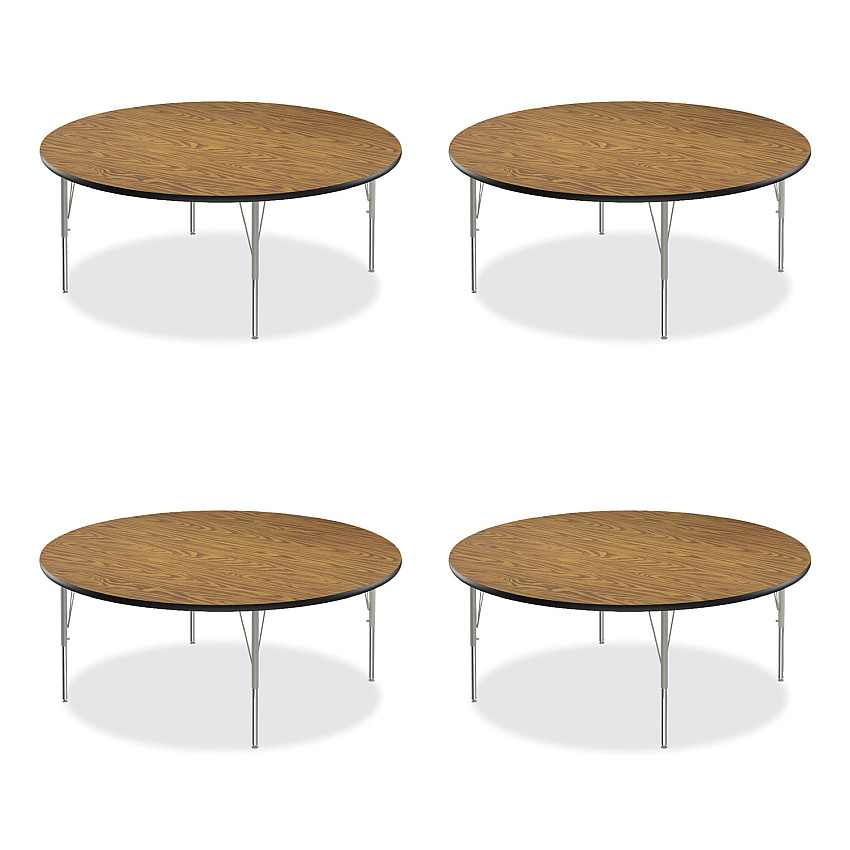 Correll Height Adjustable Activity Tables, Round, 60" x 19" to 29", Medium Oak Top, Gray Legs, 4/Pallet (CRL60TFRD06954P)