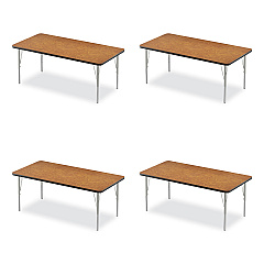 Correll Adjustable Activity Table, Rectangular, 60" x 30" x 19" to 29", Medium Oak Top, Black Legs, 4/Pallet (CRL3060TF06954P)