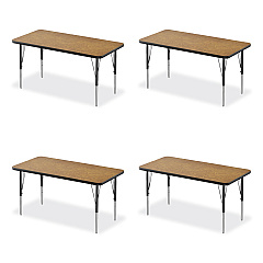Correll Adjustable Activity Table, Rectangular, 48" x 24" x 19" to 29", Medium Oak Top, Black Legs, 4/Pallet (CRL2448TF0695K4)