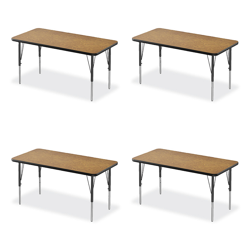 Correll Adjustable Activity Table, Rectangular, 48" x 24" x 19" to 29", Medium Oak Top, Black Legs, 4/Pallet (CRL2448TF0695K4)