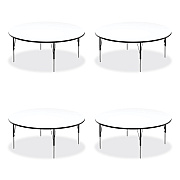 Correll Markerboard Activity Tables, Round, 60" x 19" to 29", White Top, Black/Silver Legs, 4/Pallet (CRL60DERD80954P)