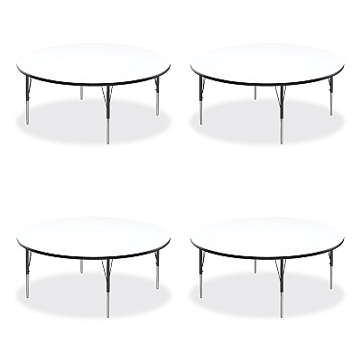 Correll Markerboard Activity Tables, Round, 60" x 19" to 29", White Top, Black/Silver Legs, 4/Pallet (CRL60DERD80954P)