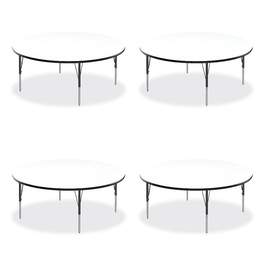 Correll Markerboard Activity Tables, Round, 60" x 19" to 29", White Top, Black/Silver Legs, 4/Pallet (CRL60DERD80954P)