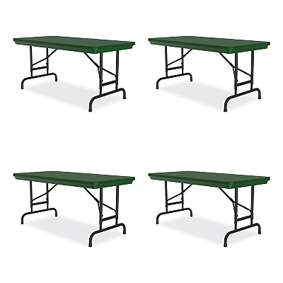 Correll Adjustable Folding Table, Rectangular, 48" x 24" x 22" to 32", Green Top, Black Legs, 4/Pallet (CRLRA2448294P)