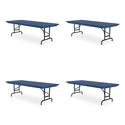 Correll Adjustable Folding Tables, Rectangular, 60" x 30" x 22" to 32", Blue Top, Black Legs, 4/Pallet (CRLRA3060274P)