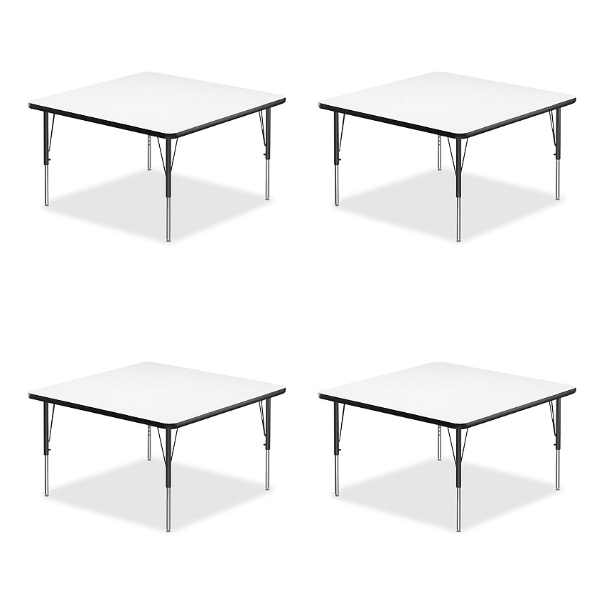 Correll Markerboard Activity Tables, Square, 48" x 48" x 19" to 29", White Top, Black Legs, 4/Pallet (CRL4848DE80954P)