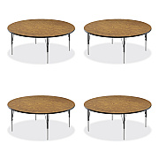 Correll Height Adjustable Activity Tables, Round, 60" x 19" to 29", Medium Oak Top, Black Legs, 4/Pallet (CRL60TFRD0695K4)
