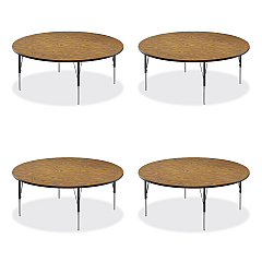 Correll Height Adjustable Activity Tables, Round, 60" x 19" to 29", Medium Oak Top, Black Legs, 4/Pallet (CRL60TFRD0695K4)