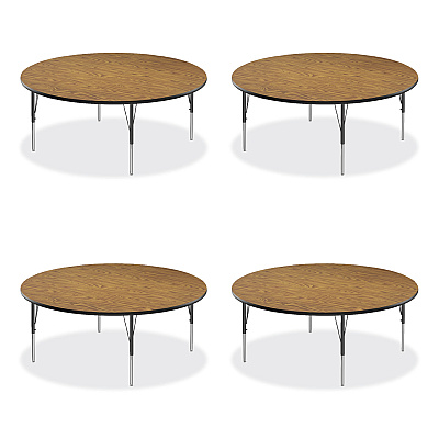 Correll Height Adjustable Activity Tables, Round, 60" x 19" to 29", Medium Oak Top, Black Legs, 4/Pallet (CRL60TFRD0695K4)