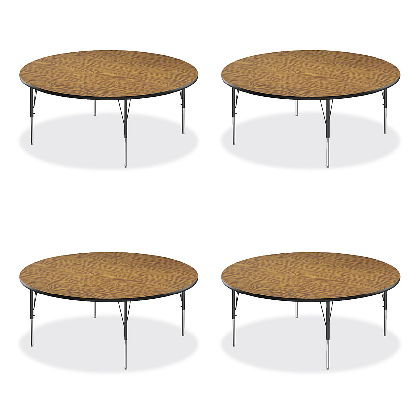 Correll Height Adjustable Activity Tables, Round, 60" x 19" to 29", Medium Oak Top, Black Legs, 4/Pallet (CRL60TFRD0695K4)