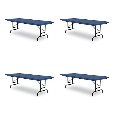 Correll Adjustable Folding Tables, Rectangular, 72" x 30" x 22" to 32", Blue Top, Black Legs, 4/Pallet (CRLRA3072274P)