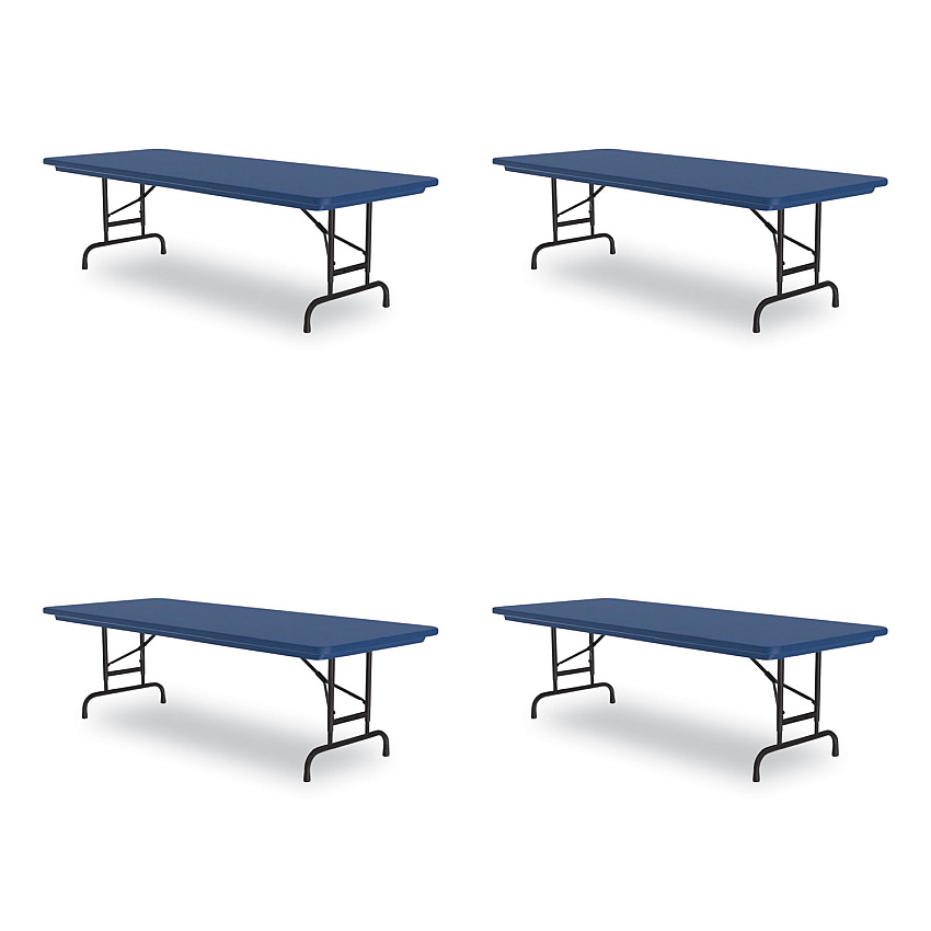 Correll Adjustable Folding Tables, Rectangular, 72" x 30" x 22" to 32", Blue Top, Black Legs, 4/Pallet (CRLRA3072274P)