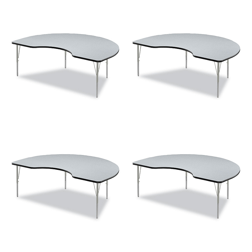 Correll Adjustable Activity Tables, Kidney Shaped, 72" x 48" x 19" to 29", Gray Top, Black Legs, 4/Pallet (CRL4872TF1595K4)