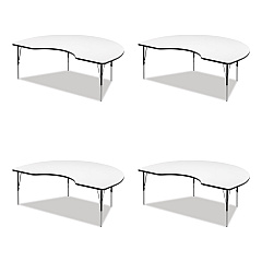 Correll Markerboard Activity Table, Kidney Shape, 72" x 48" x 19" to 29", White Top, Black Legs, 4/Pallet (CRL4872DE80954P)