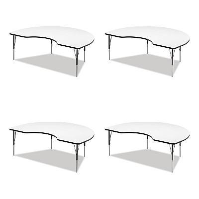 Correll Markerboard Activity Table, Kidney Shape, 72" x 48" x 19" to 29", White Top, Black Legs, 4/Pallet (CRL4872DE80954P)