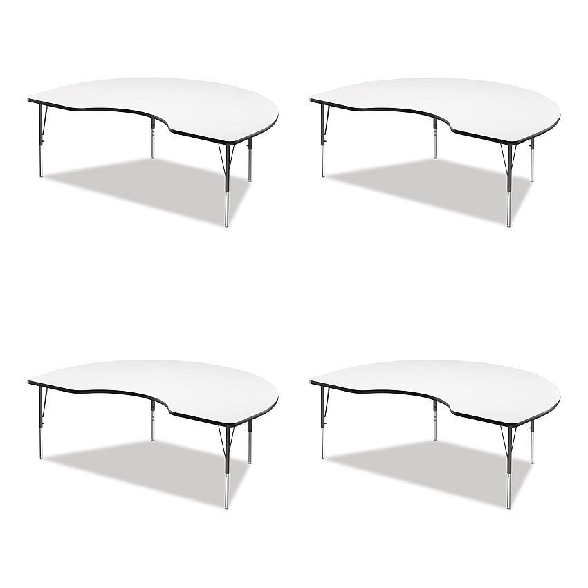 Correll Markerboard Activity Table, Kidney Shape, 72" x 48" x 19" to 29", White Top, Black Legs, 4/Pallet (CRL4872DE80954P)