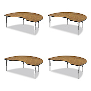 Correll Adjustable Activity Tables, Kidney Shape, 72" x 48" x 19" to 29", Oak Top, Black Legs, 4/Pallet (CRL4872TF0695K4)