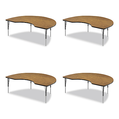 Correll Adjustable Activity Tables, Kidney Shape, 72" x 48" x 19" to 29", Oak Top, Black Legs, 4/Pallet (CRL4872TF0695K4)
