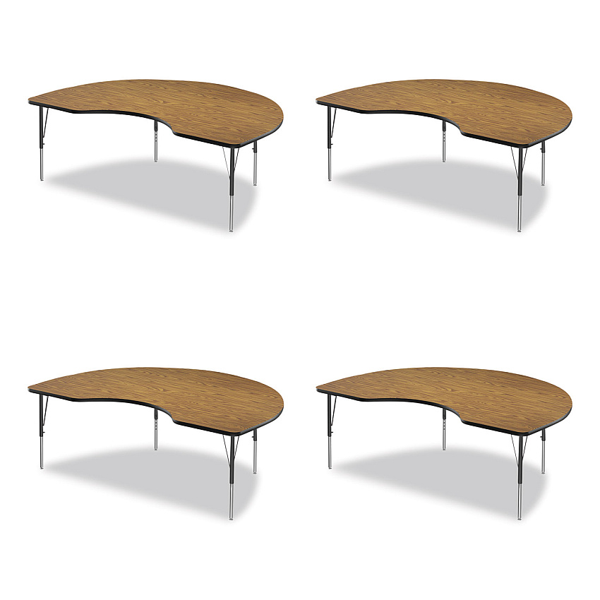 Correll Adjustable Activity Tables, Kidney Shape, 72" x 48" x 19" to 29", Oak Top, Black Legs, 4/Pallet (CRL4872TF0695K4)