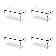 Correll Markerboard Activity Tables, Rectangular, 60" x 30" x 19" to 29", White Top, Black Legs, 4/Pallet (CRL3060DE80954P)