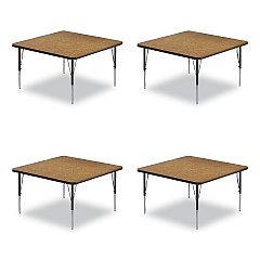Correll Adjustable Activity Tables, Square, 48" x 48" x 19" to 29", Medium Oak Top, Black Legs, 4/Pallet (CRL4848TF0695K4)