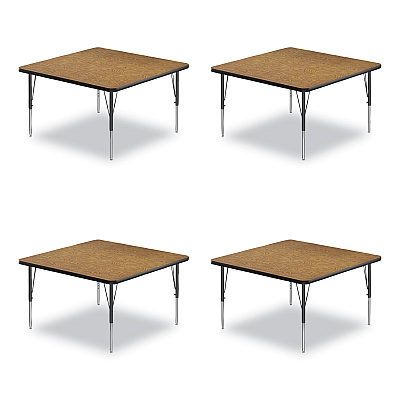Correll Adjustable Activity Tables, Square, 48" x 48" x 19" to 29", Medium Oak Top, Black Legs, 4/Pallet (CRL4848TF0695K4)